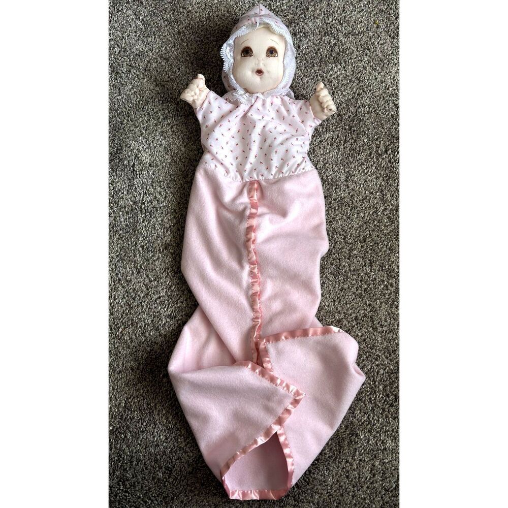 Handcrafted Soft Baby Doll Trailing Satin Trim Blanket Taggy 33" H